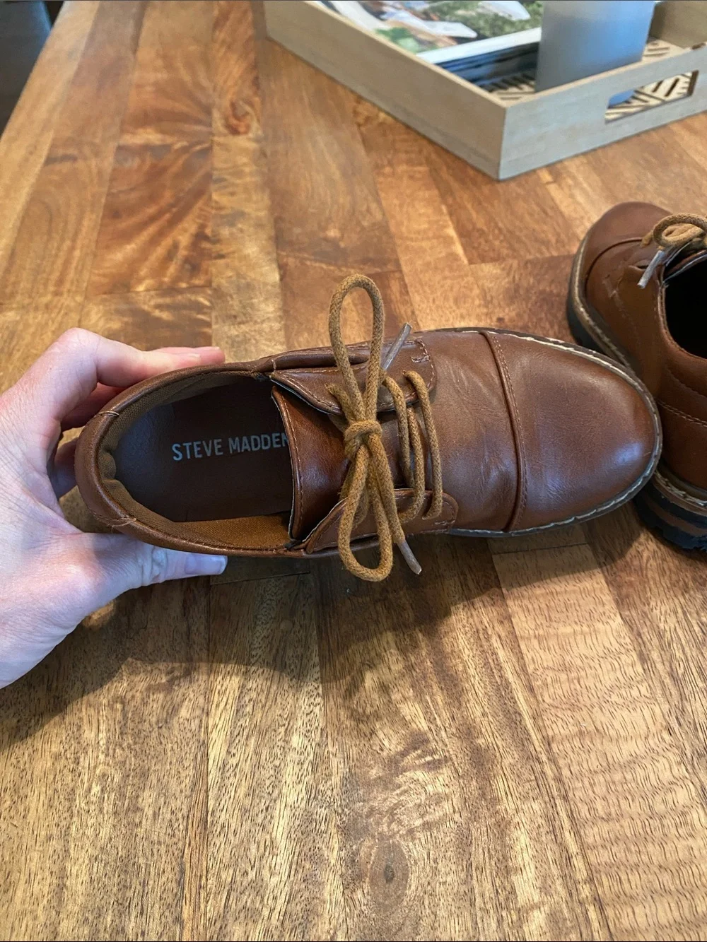 Steve Madden Kids Brown Leather Lace-Up Dress Shoes